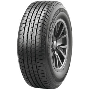 Michelin Defender LTX MS tire on a rim showing the tread design